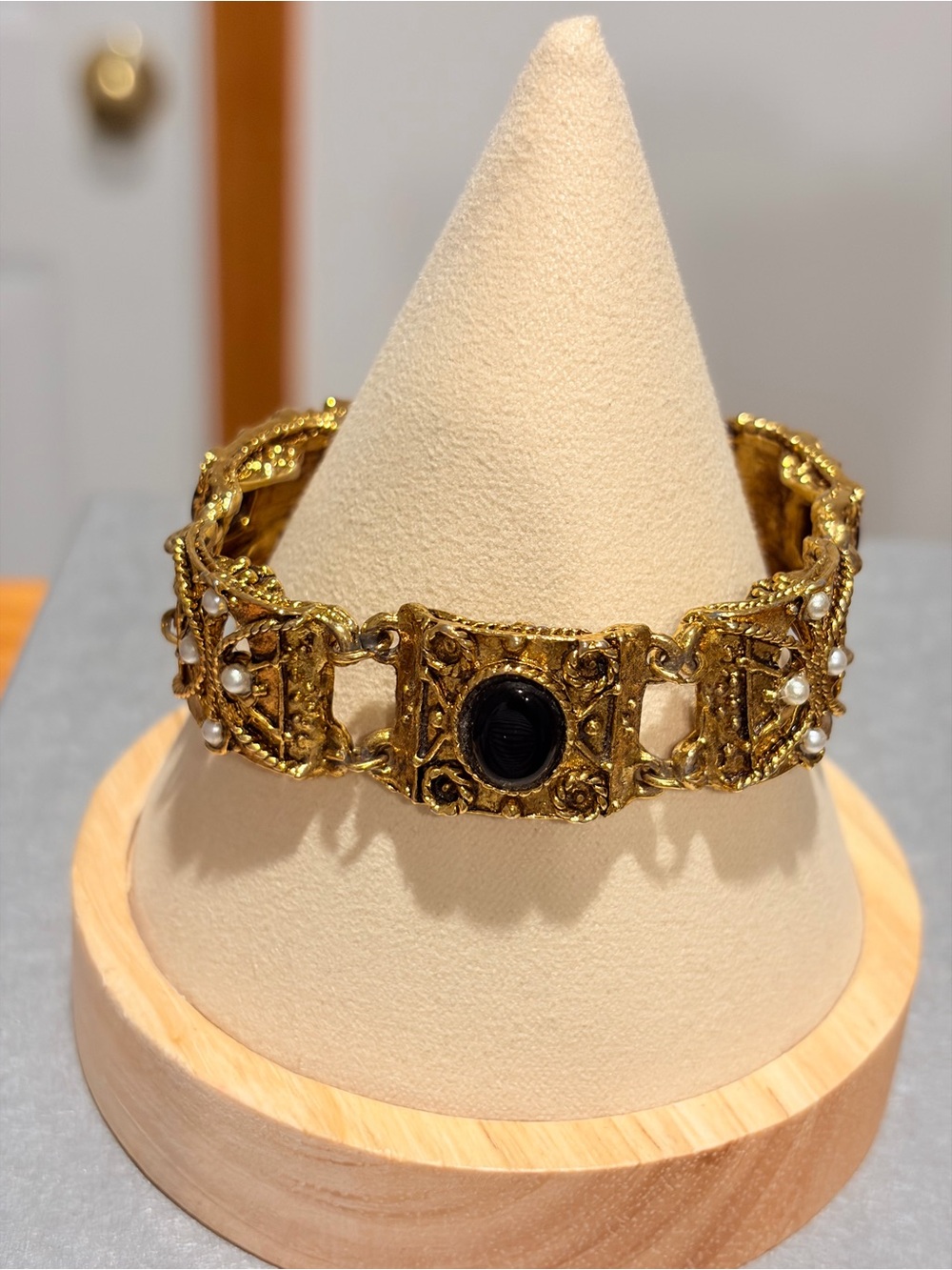 LJM Etruscan/Victorian Revival panel link bracelet
